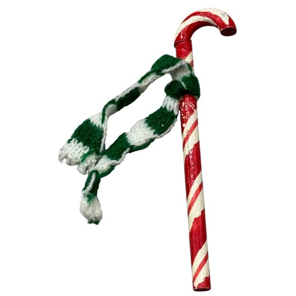 Vintage Red & White Candy Cane Ornament With Green & White Scarf 4" Used READ - Picture 1 of 4